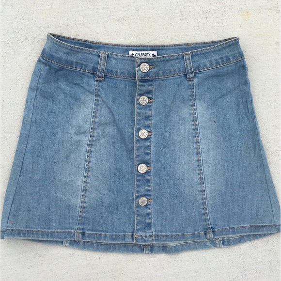 Celebrity Pink Dresses & Skirts - Faded denim button front a-line skirt